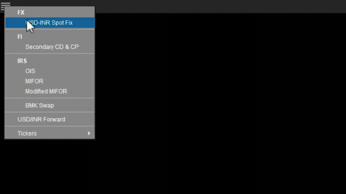 USD-INR Spot Fix trading interface showing bids, offers, prices and order depth